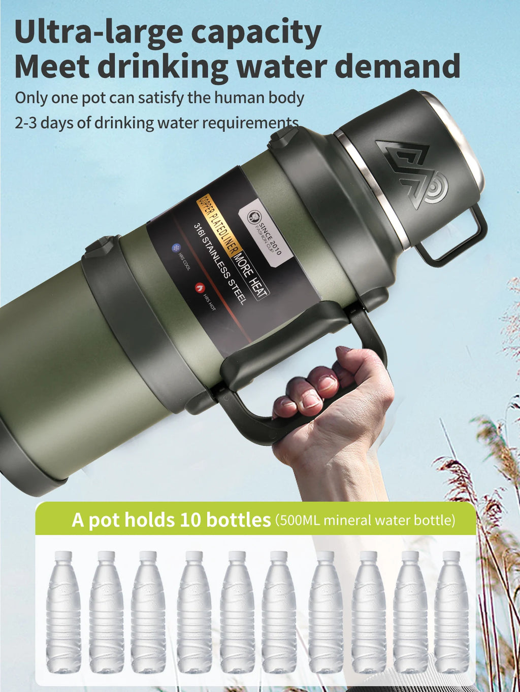 Large 1.7/2.0/2.5/4.0L Stainless Steel Thermos